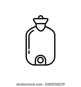 Rubber warmer icon. Linear logo of hot water bag. Black simple illustration of medical bottle. Contour isolated vector image on white background. Rectangular heating pad