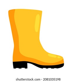 Rubber yellow boot. Waterproof rain shoes for fishing and gardening. Flat cartoon illustration