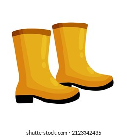 Rubber yellow boot. Waterproof rain shoes for fishing and gardening. Flat cartoon illustration