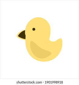 Rubber yellow duck, children's bathing toy. Vector isolated on white background. Doodle stock illustration, flat style.