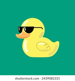 Rubber yellow duck in sunglasses icon. Vector illustration.