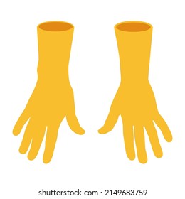 Rubber yellow gloves vector cartoon illustration isolated on background.