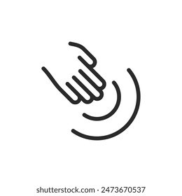 Rubbing, massage, linear style icon. Hand with circular motion waves. Editable stroke width