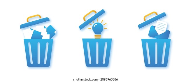 rubbish bin flat icon set