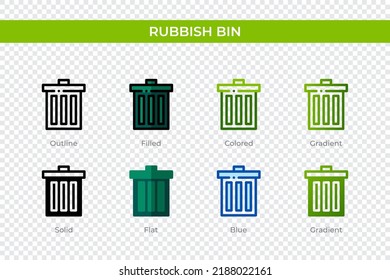 Rubbish bin icon in different style. Rubbish bin vector icons designed in outline, solid, colored, filled, gradient, and flat style. Symbol, logo illustration. Vector illustration