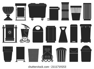 Rubbish Bin Isolated Black Set Icon.Vector Black Set Icon Dustbin. Vector Illustration Rubbish Bin On White Background.