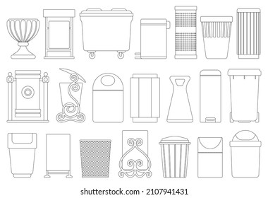 Rubbish bin isolated outline set icon.Vector outline set icon dustbin. Vector illustration rubbish bin on white background.