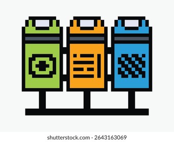 rubbish bin pixel art icon vector illustration.