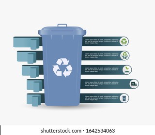 Rubbish bin for recycling different types of waste. Infographic