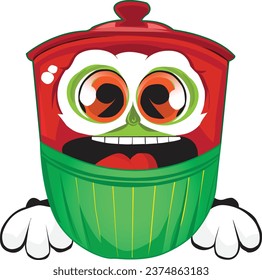 Rubbish bin shaped cartoon monster vector illustration