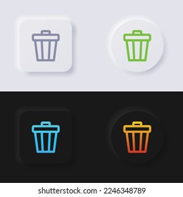Juego de iconos de símbolo de bin de goma, botón de neumorfismo Multicolor diseño de interfaz de usuario suave para diseño web, IU de aplicación y más, Button, Vector.