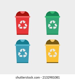 rubbish bin vector character. 4 icon colorful trash can