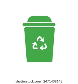 Rubbish Bin Vector Sign for Recycling Waste. Pictogram. Trash Can Vector Flat Green Icon on White Background.