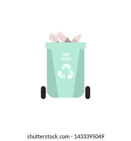 Rubbish blue container with light bulbs waste and garbage for recycling, vector illustration.