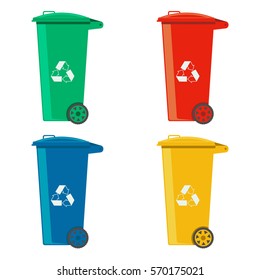 rubbish cans different colored recycle bins vector illustration isolated on a white background