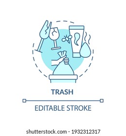 Rubbish concept icon. Throwing things up idea thin line illustration. Sorting and tossing items in house. Cleaning-out and mess. Vector isolated outline RGB color drawing. Editable stroke