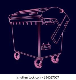 Rubbish container illustration. using pink neon lines