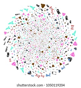 Rubbish cycle cluster. Element twist designed from scattered rubbish symbols. Vector illustration style is flat iconic symbols.