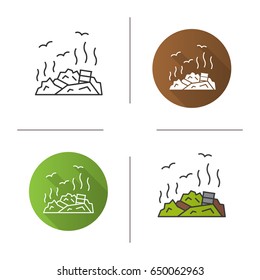 Rubbish dump icon. Flat design, linear and color styles. Garbage. Environment pollution. Isolated vector illustrations