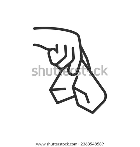 Rubbish in hand, linear icon. Throwing away rubbish. Line with editable stroke