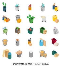 Rubbish heap icons set. Isometric set of 25 rubbish heap vector icons for web isolated on white background