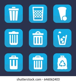 Rubbish icon. set of 9 filled rubbish icons such as trash bin, trash bag, delete trash bin