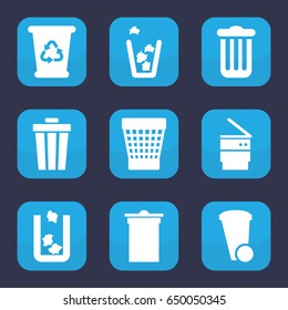 Rubbish icon. set of 9 filled rubbish icons such as trash bin