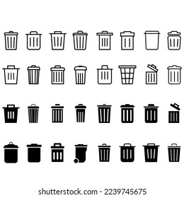 Juego de vectores de icono de goma. colección de signos de la ilustración de trash. Borrar símbolo. Logo de reciclaje.