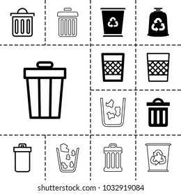 Rubbish icons. set of 13 editable filled and outline rubbish icons such as delete trash bin, trash bin, recycle bin