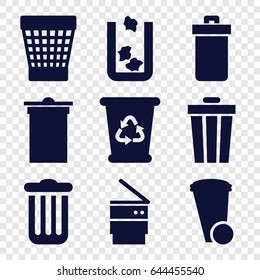 Rubbish icons set. set of 9 rubbish filled icons such as trash bin