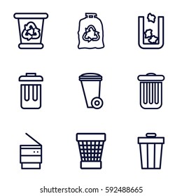 rubbish icons set. Set of 9 rubbish outline icons such as trash bin, recycle bin, trash bag
