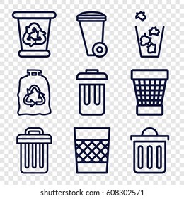 Rubbish icons set. set of 9 rubbish outline icons such as trash bin, recycle bin