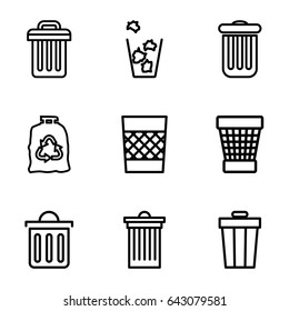 Rubbish icons set. set of 9 rubbish outline icons such as trash bin, trash bag