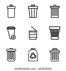 Rubbish icons set. set of 9 rubbish outline icons such as trash bin