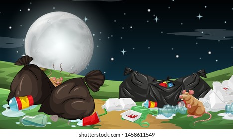 Rubbish in park scene illustration