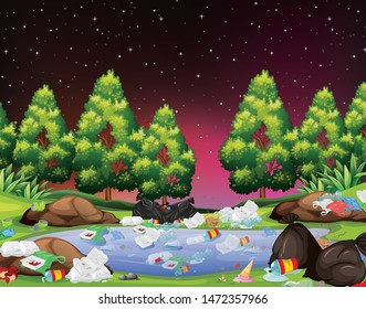 Rubbish in park scene illustration