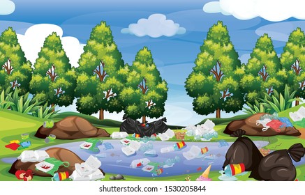 Rubbish in park scene illustration