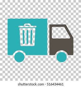 Rubbish Transport Van EPS vector pictograph. Illustration style is flat iconic bicolor grey and cyan symbol on chess transparent background.