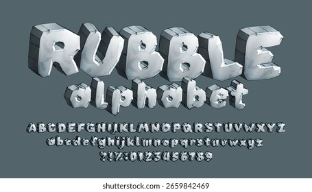 Fonte do alfabeto. Letras, números e símbolos do tipo 3D. Maiúsculas e minúsculas. Tipo de vetor de estoque para seu projeto.