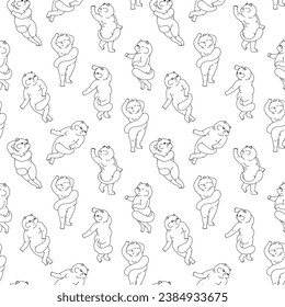 Rubens fat cat seamless pattern. Funny pet graphic design. Vector illustration in doodle cartoon style. Outline kitty background for wallpaper. Simple animal print ornament in black and white color
