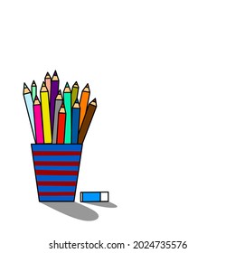 Ruber Eraser Beside of Colored Pencils Icon