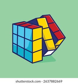 Rubic Cube Cartoon Vector Icon Illustration. Education Object Icon Concept Isolated Premium Vector. Flat Cartoon Style