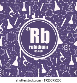Rubidium chemical element. Sign with atomic number and atomic weight. Chemical element of periodic table. Connected lines with dots. Circle frame with icons.