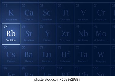 Rubidium highlighted element in periodic table with glowing effect