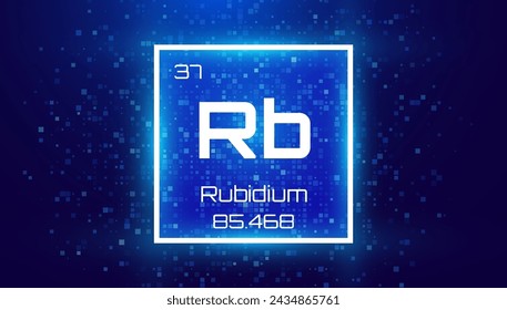Rubidio. Elemento de tabla periódica con el símbolo Rb. Tarjeta de elemento químico con número y peso atómico. Diseño para Educación, Laboratorio, Clase de Ciencias. Ilustración vectorial.
