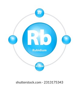 Rubidium (Rb) Icon structure chemical element round shape circle light blue with surround ring. Period number shows of energy levels of electron. Study science for education. 3D Illustration vector.