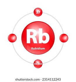 Rubidium (Rb) Icon structure chemical element round shape circle light red with surround ring. 3D Illustration vector. Period number shows of energy levels of electron. Study science for education