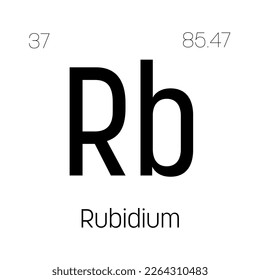 Rubidium, Rb, periodic table element with name, symbol, atomic number and weight. Alkali metal with various industrial uses, such as in certain types of glass, and as a component of certain types of