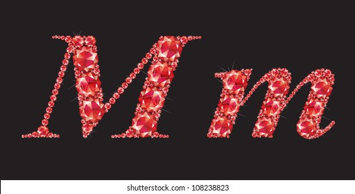 Rubies font, ruby, diamonds, red crystal, letter M