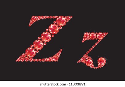 Rubies font, ruby, diamonds, red crystal, letter Z